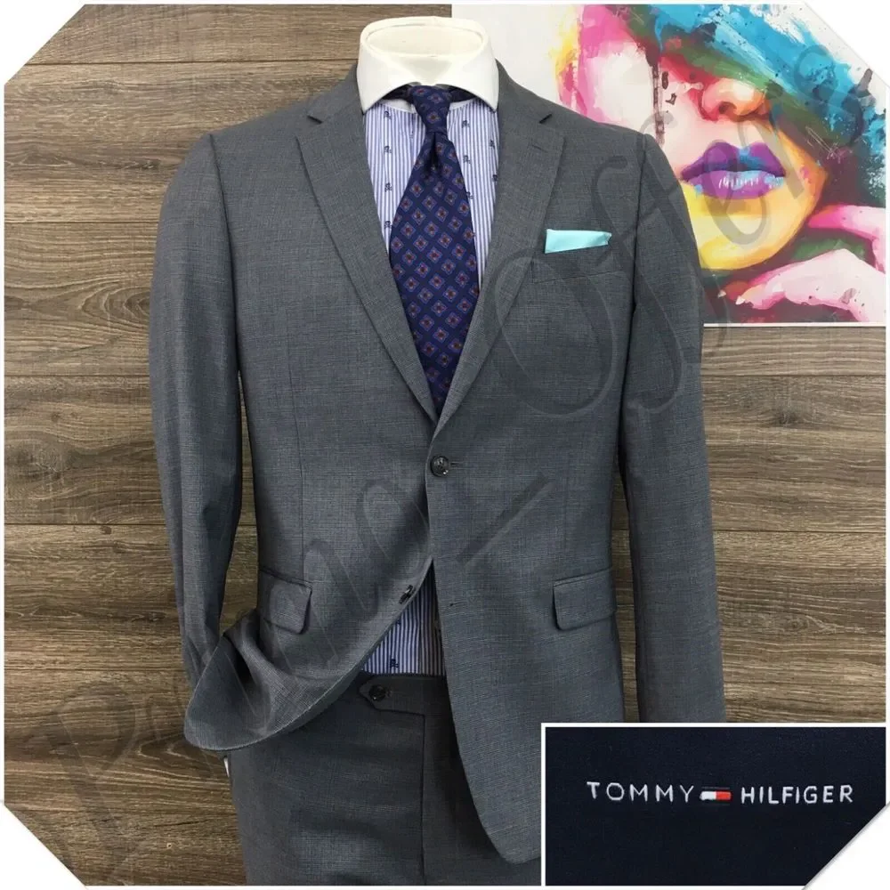 TOMMY HILFIGER Mens Suit 2 Piece Set Size‎ 42L Jacket Blazer Pants Wool Casual